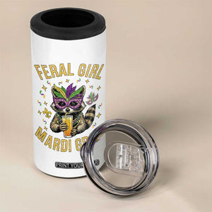 Mardi Gras Raccoon 4 in 1 Can Cooler Tumbler Feral Girl Mardi Gras Trash Panda TS14 Print Your Wear