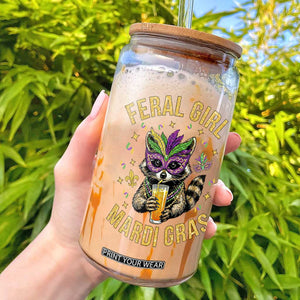 Mardi Gras Raccoon Glass Can Feral Girl Mardi Gras Trash Panda TS14 White Print Your Wear