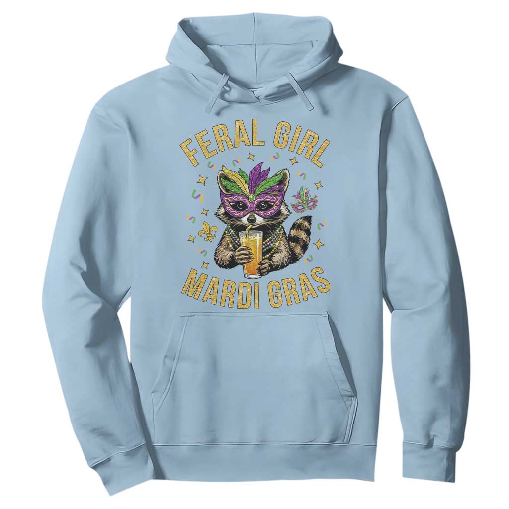 Mardi Gras Raccoon Hoodie Feral Girl Mardi Gras Trash Panda TS14 Light Blue Print Your Wear