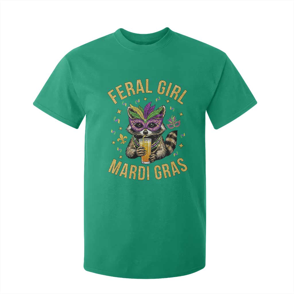 Mardi Gras Raccoon T Shirt For Kid Feral Girl Mardi Gras Trash Panda TS14 Irish Green Print Your Wear