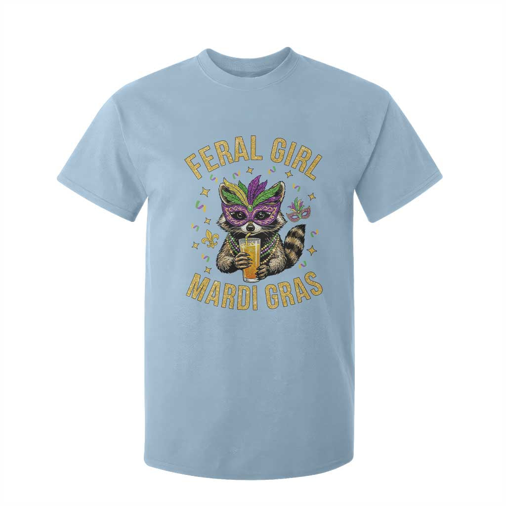 Mardi Gras Raccoon T Shirt For Kid Feral Girl Mardi Gras Trash Panda TS14 Light Blue Print Your Wear