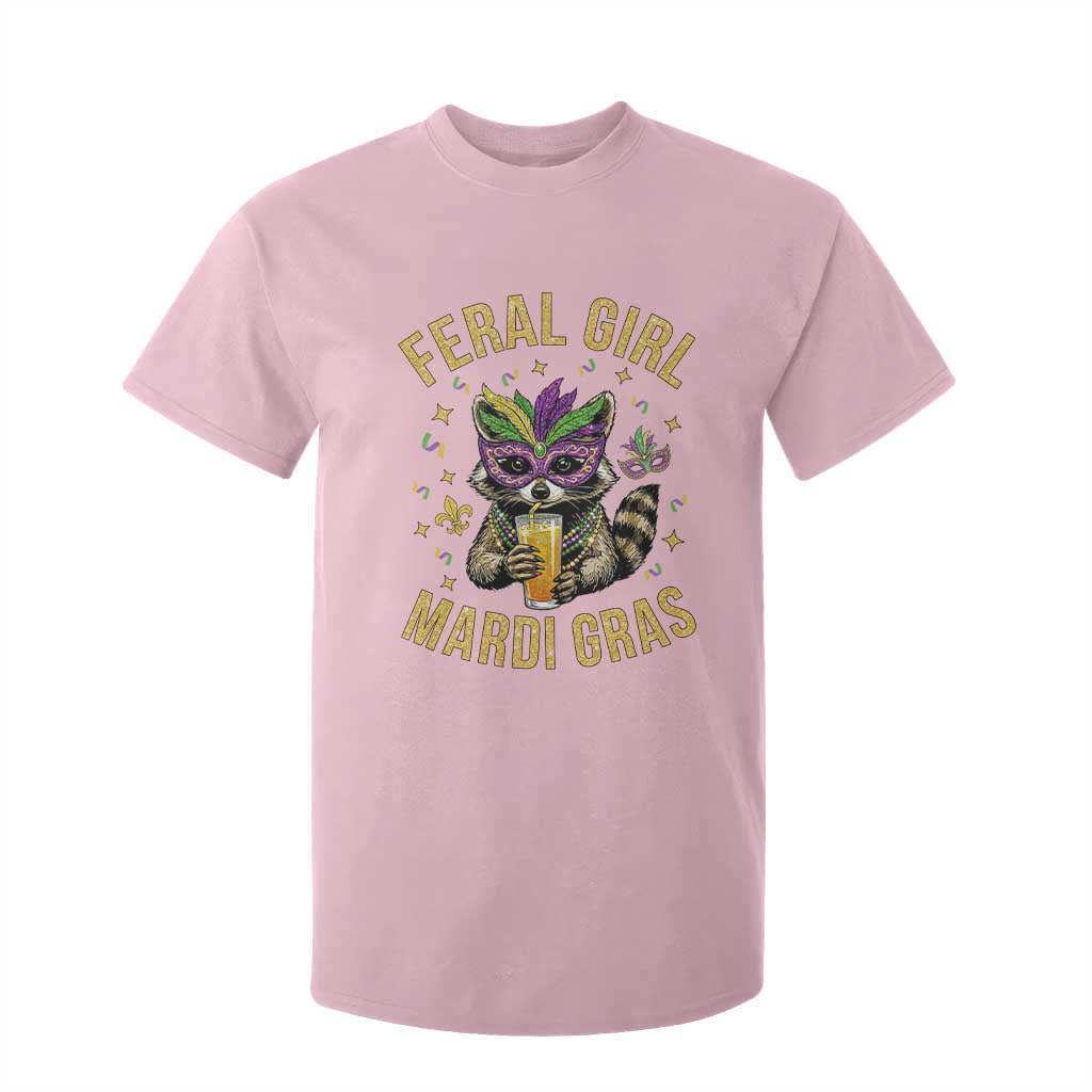 Mardi Gras Raccoon T Shirt For Kid Feral Girl Mardi Gras Trash Panda TS14 Light Pink Print Your Wear