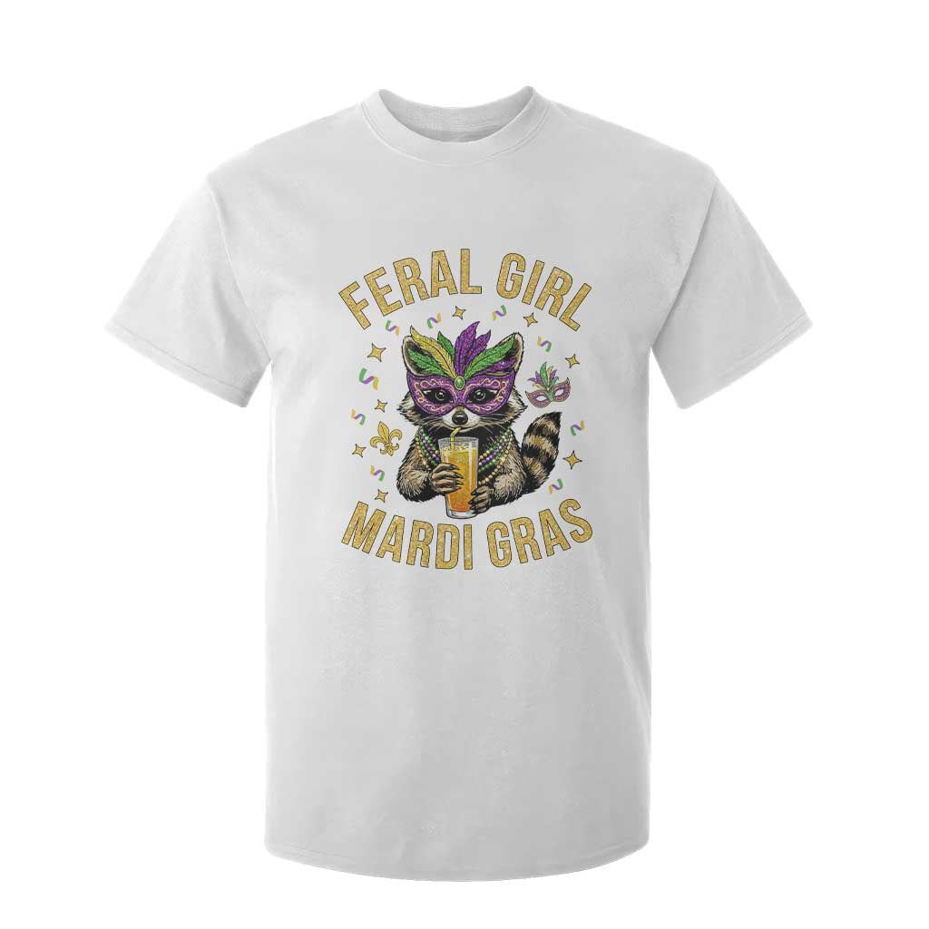 Mardi Gras Raccoon T Shirt For Kid Feral Girl Mardi Gras Trash Panda TS14 White Print Your Wear
