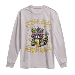 Mardi Gras Raccoon Long Sleeve Shirt Feral Girl Mardi Gras Trash Panda TS14 Ice Gray Print Your Wear
