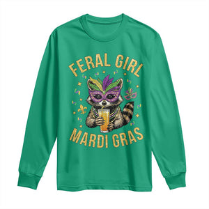 Mardi Gras Raccoon Long Sleeve Shirt Feral Girl Mardi Gras Trash Panda TS14 Irish Green Print Your Wear