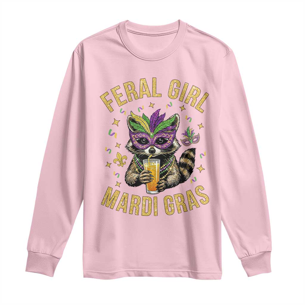 Mardi Gras Raccoon Long Sleeve Shirt Feral Girl Mardi Gras Trash Panda TS14 Light Pink Print Your Wear