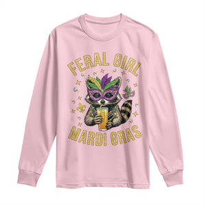 Mardi Gras Raccoon Long Sleeve Shirt Feral Girl Mardi Gras Trash Panda TS14 Light Pink Print Your Wear