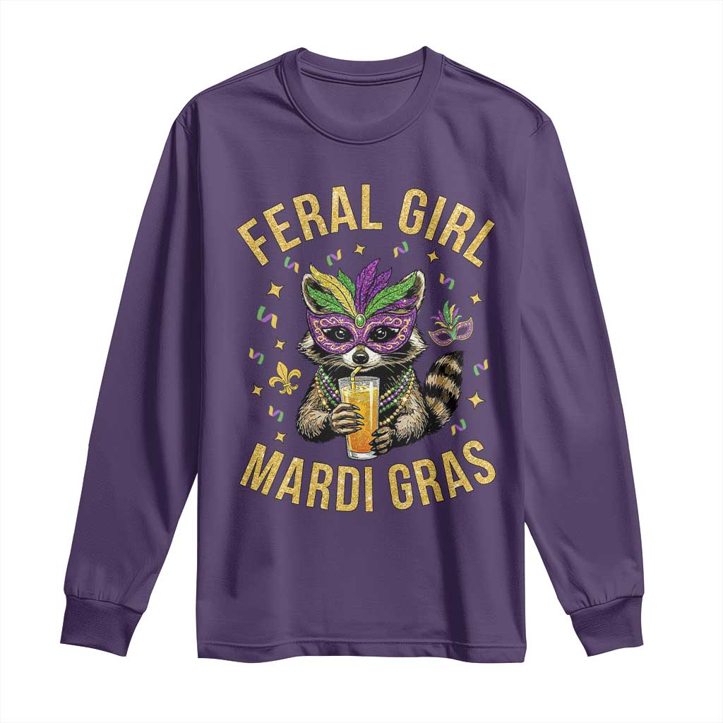 Mardi Gras Raccoon Long Sleeve Shirt Feral Girl Mardi Gras Trash Panda TS14 Purple Print Your Wear