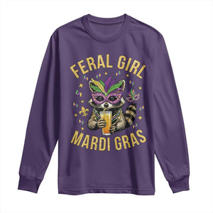 Mardi Gras Raccoon Long Sleeve Shirt Feral Girl Mardi Gras Trash Panda TS14 Purple Print Your Wear
