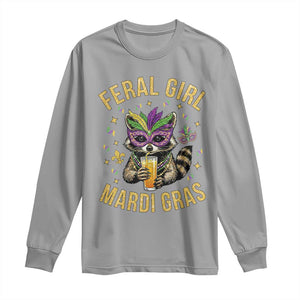 Mardi Gras Raccoon Long Sleeve Shirt Feral Girl Mardi Gras Trash Panda TS14 Sport Gray Print Your Wear