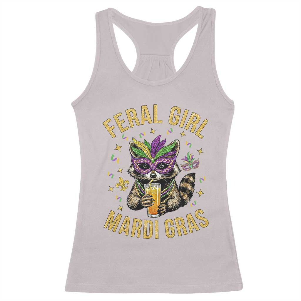 Mardi Gras Raccoon Racerback Tank Top Feral Girl Mardi Gras Trash Panda TS14 Ice Gray Print Your Wear