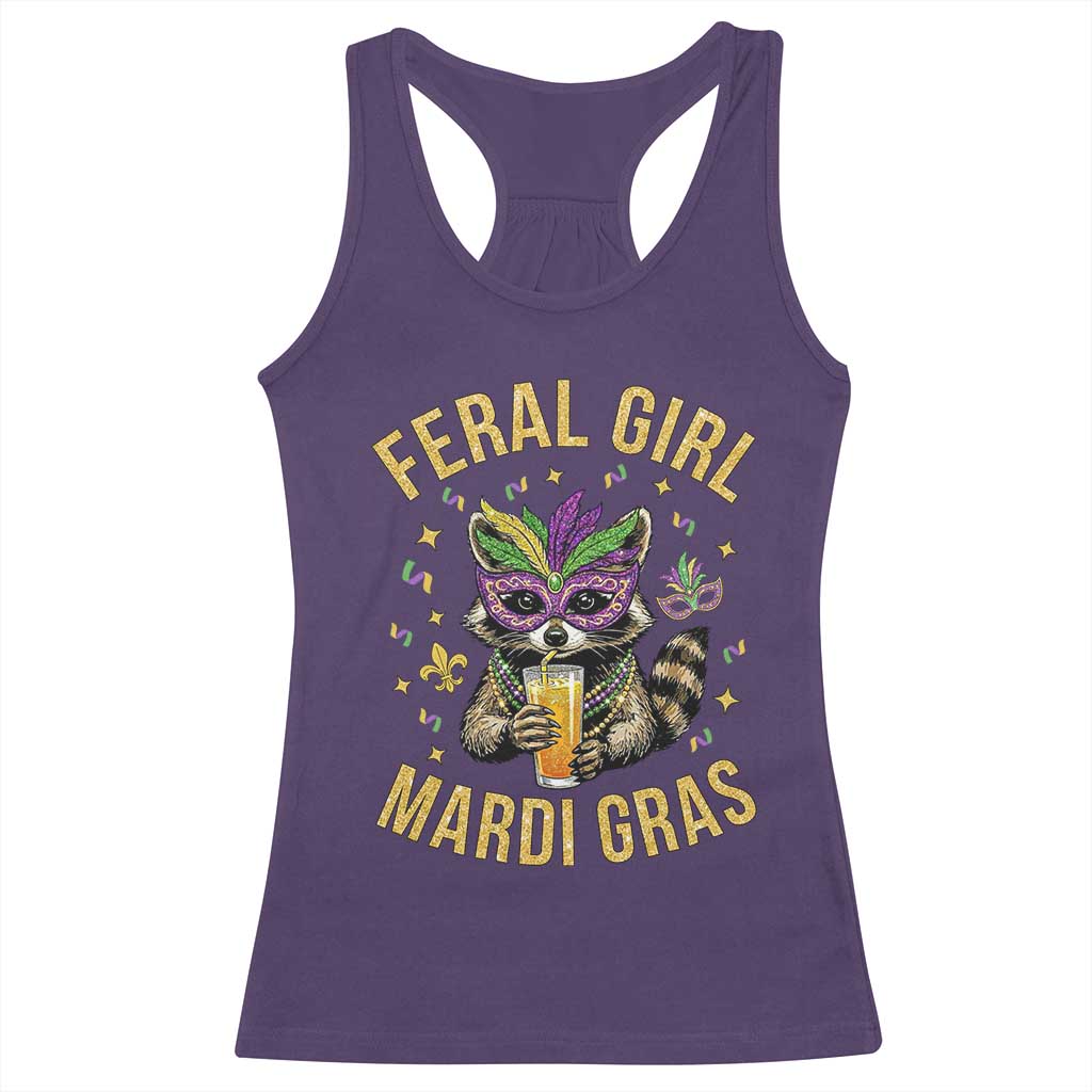 Mardi Gras Raccoon Racerback Tank Top Feral Girl Mardi Gras Trash Panda TS14 Purple Print Your Wear