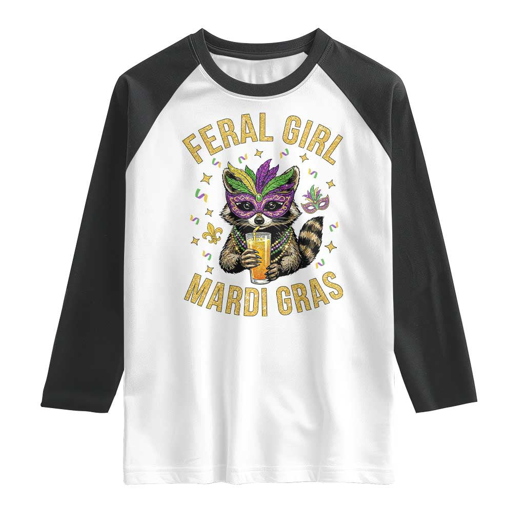 Mardi Gras Raccoon Raglan Shirt Feral Girl Mardi Gras Trash Panda TS14 White Black Print Your Wear