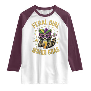 Mardi Gras Raccoon Raglan Shirt Feral Girl Mardi Gras Trash Panda TS14 White Maroon Print Your Wear