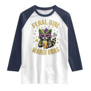 Mardi Gras Raccoon Raglan Shirt Feral Girl Mardi Gras Trash Panda TS14 White Navy Print Your Wear