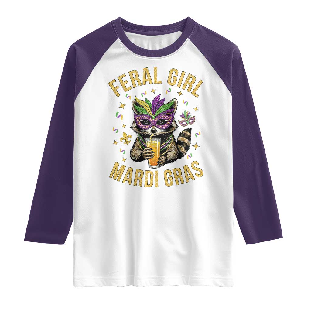 Mardi Gras Raccoon Raglan Shirt Feral Girl Mardi Gras Trash Panda TS14 White Purple Print Your Wear