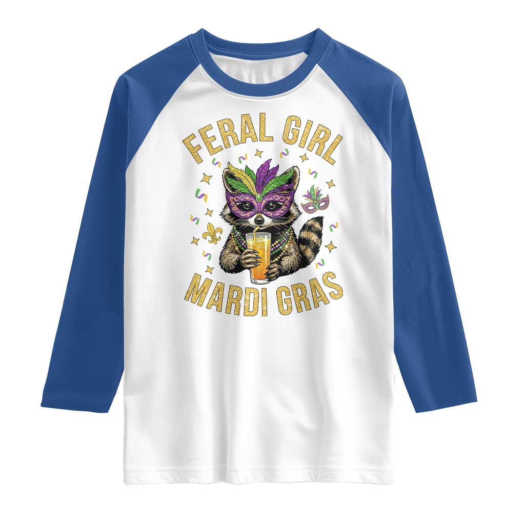 Mardi Gras Raccoon Raglan Shirt Feral Girl Mardi Gras Trash Panda TS14 White Royal Print Your Wear