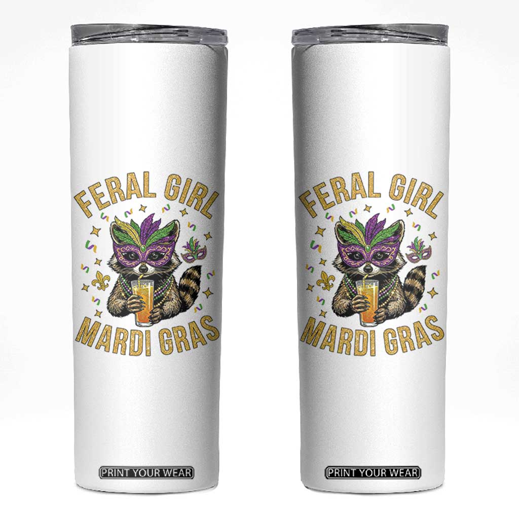 Mardi Gras Raccoon Skinny Tumbler Feral Girl Mardi Gras Trash Panda TS14 White Print Your Wear