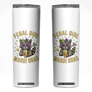 Mardi Gras Raccoon Skinny Tumbler Feral Girl Mardi Gras Trash Panda TS14 White Print Your Wear