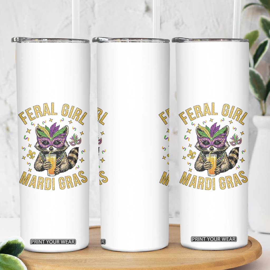 Mardi Gras Raccoon Skinny Tumbler Feral Girl Mardi Gras Trash Panda TS14 Print Your Wear