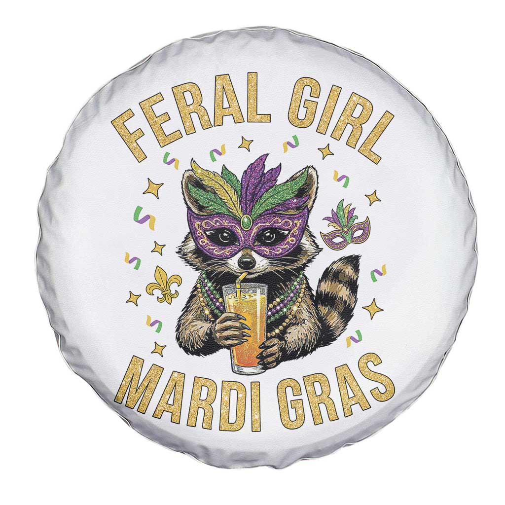 Mardi Gras Raccoon Spare Tire Cover Feral Girl Mardi Gras Trash Panda TS14 Print Your Wear