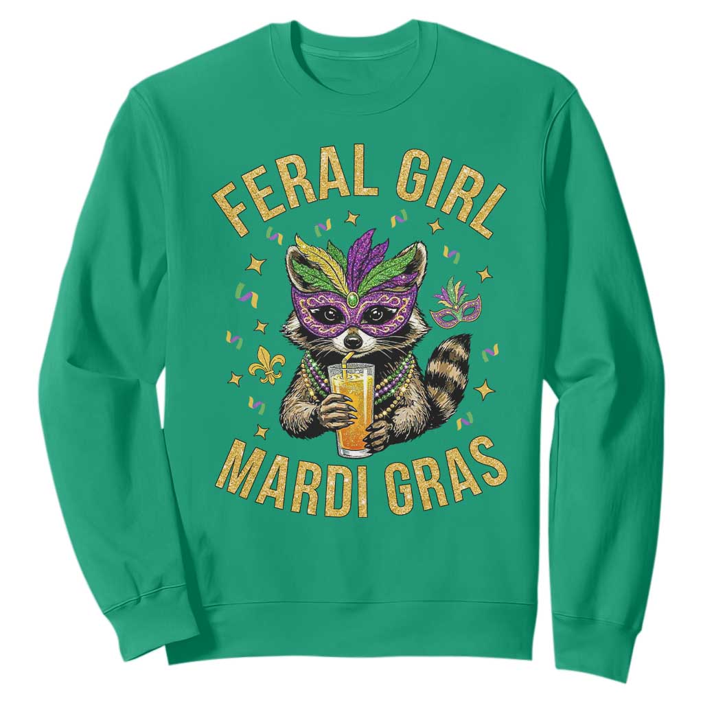 Mardi Gras Raccoon Sweatshirt Feral Girl Mardi Gras Trash Panda TS14 Irish Green Print Your Wear