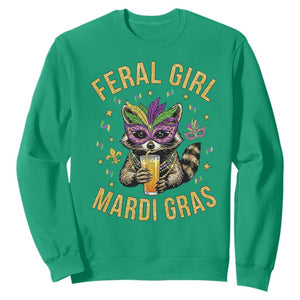 Mardi Gras Raccoon Sweatshirt Feral Girl Mardi Gras Trash Panda TS14 Irish Green Print Your Wear