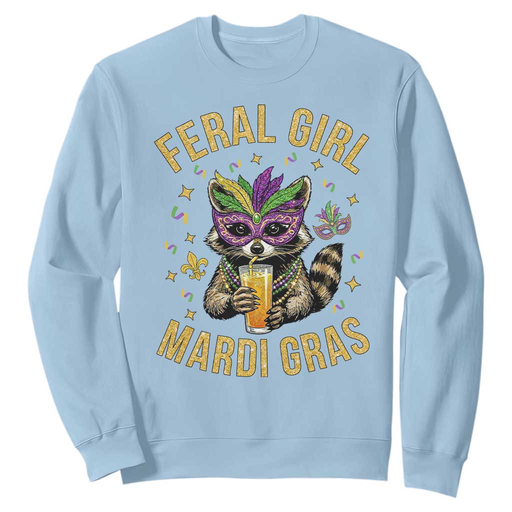 Mardi Gras Raccoon Sweatshirt Feral Girl Mardi Gras Trash Panda TS14 Light Blue Print Your Wear