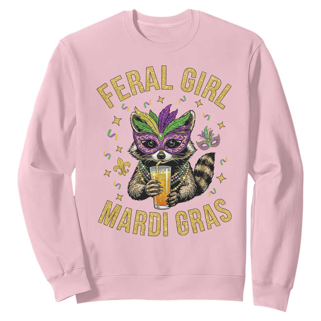 Mardi Gras Raccoon Sweatshirt Feral Girl Mardi Gras Trash Panda TS14 Light Pink Print Your Wear
