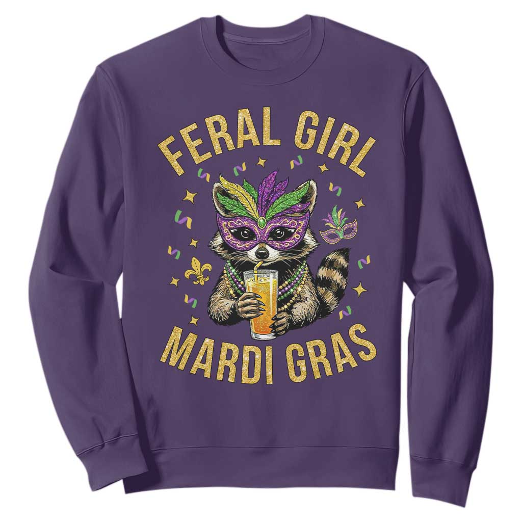 Mardi Gras Raccoon Sweatshirt Feral Girl Mardi Gras Trash Panda TS14 Purple Print Your Wear