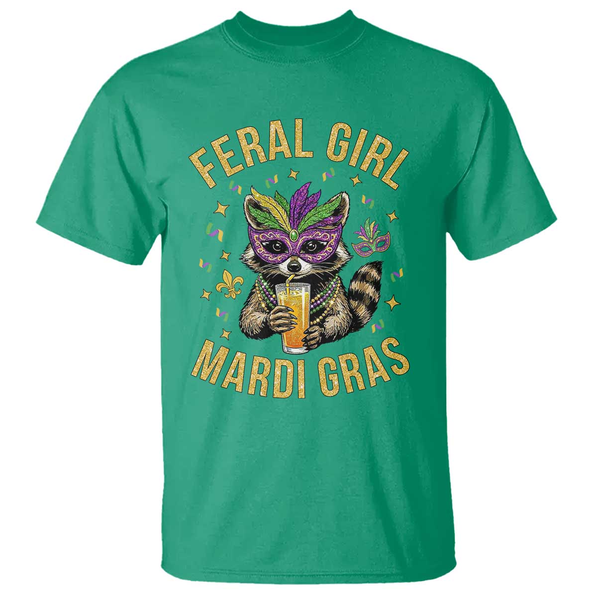 Mardi Gras Raccoon T Shirt Feral Girl Mardi Gras Trash Panda TS14 Irish Green Print Your Wear