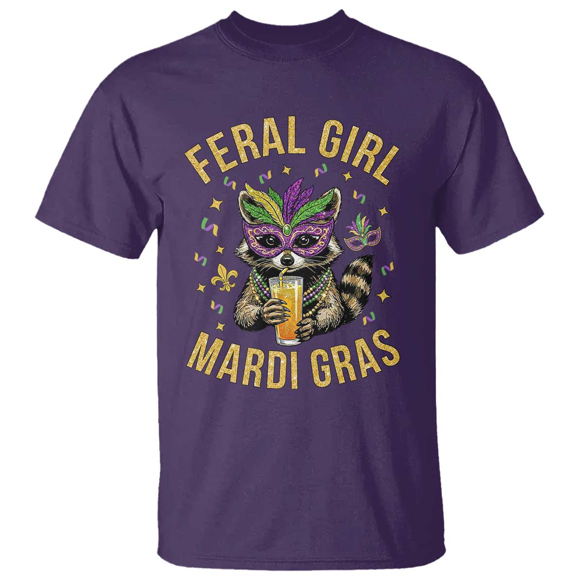 Mardi Gras Raccoon T Shirt Feral Girl Mardi Gras Trash Panda TS14 Purple Print Your Wear