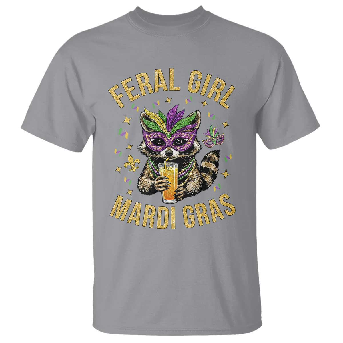 Mardi Gras Raccoon T Shirt Feral Girl Mardi Gras Trash Panda TS14 Sport Gray Print Your Wear
