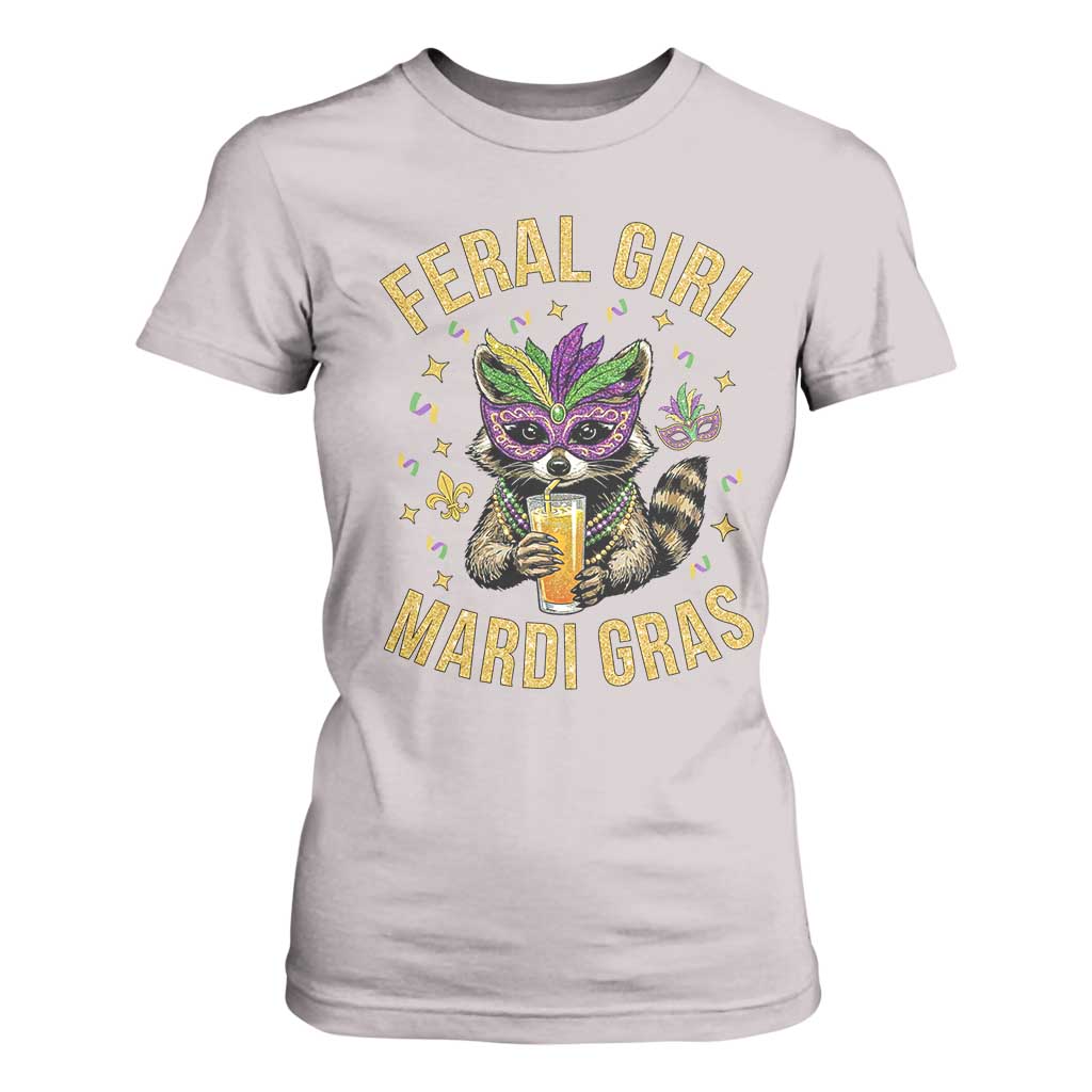 Mardi Gras Raccoon T Shirt For Women Feral Girl Mardi Gras Trash Panda TS14 Ice Gray Print Your Wear