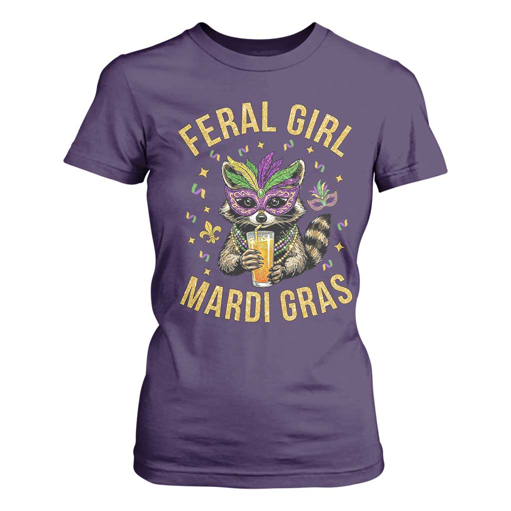 Mardi Gras Raccoon T Shirt For Women Feral Girl Mardi Gras Trash Panda TS14 Purple Print Your Wear
