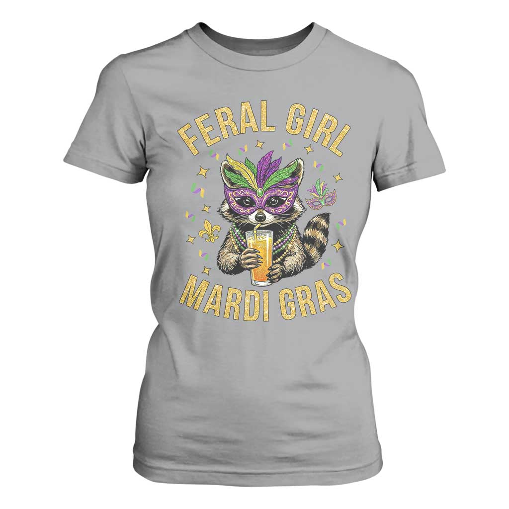 Mardi Gras Raccoon T Shirt For Women Feral Girl Mardi Gras Trash Panda TS14 Sport Gray Print Your Wear