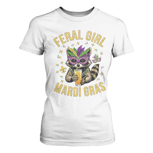Mardi Gras Raccoon T Shirt For Women Feral Girl Mardi Gras Trash Panda TS14 White Print Your Wear