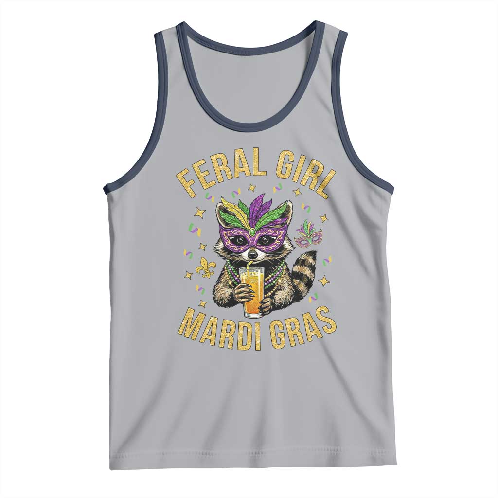 Mardi Gras Raccoon Tank Top Feral Girl Mardi Gras Trash Panda TS14 Athletic Heather Navy Print Your Wear