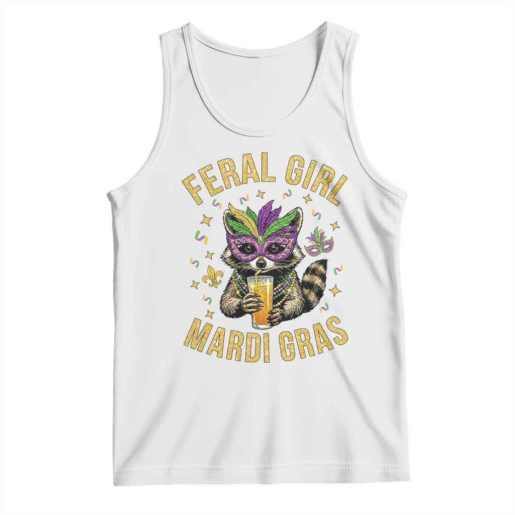 Mardi Gras Raccoon Tank Top Feral Girl Mardi Gras Trash Panda TS14 White Print Your Wear
