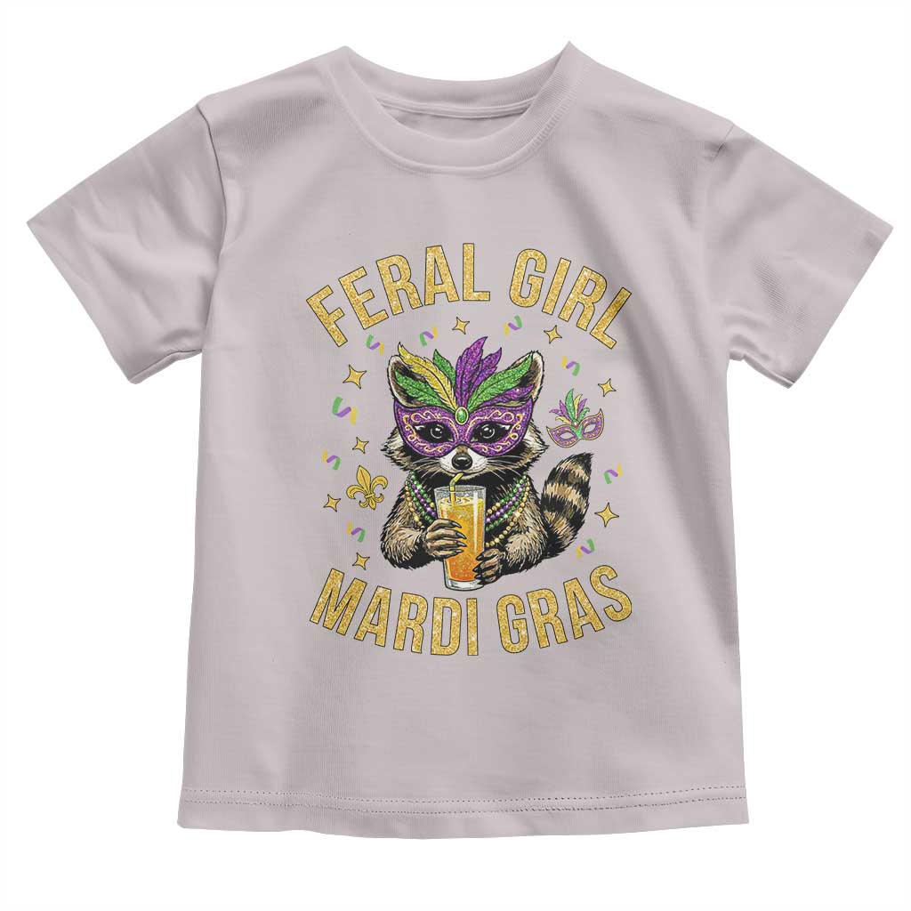 Mardi Gras Raccoon Toddler T Shirt Feral Girl Mardi Gras Trash Panda TS14 Ice Gray Print Your Wear