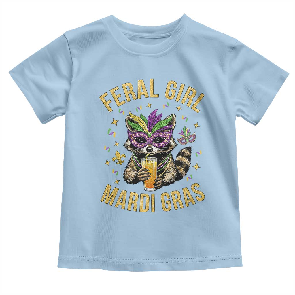 Mardi Gras Raccoon Toddler T Shirt Feral Girl Mardi Gras Trash Panda TS14 Light Blue Print Your Wear