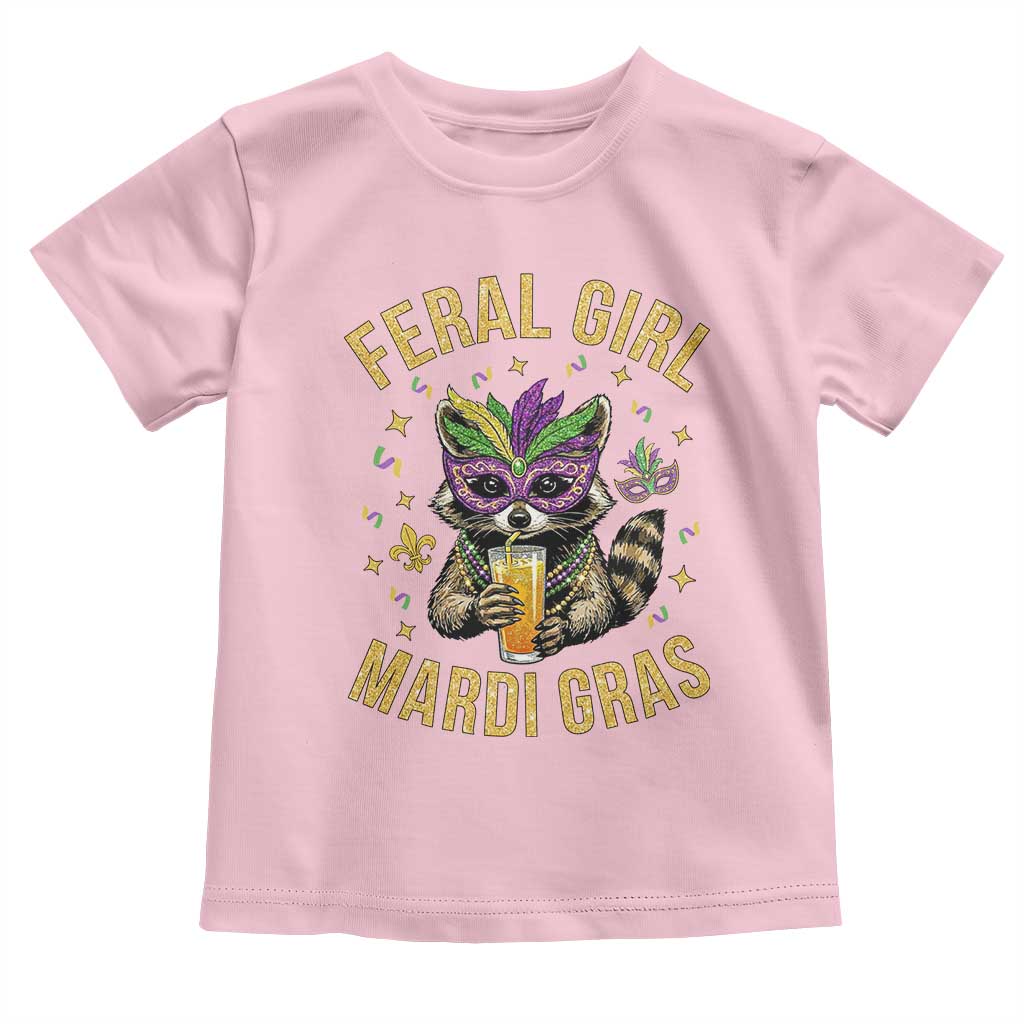 Mardi Gras Raccoon Toddler T Shirt Feral Girl Mardi Gras Trash Panda TS14 Light Pink Print Your Wear