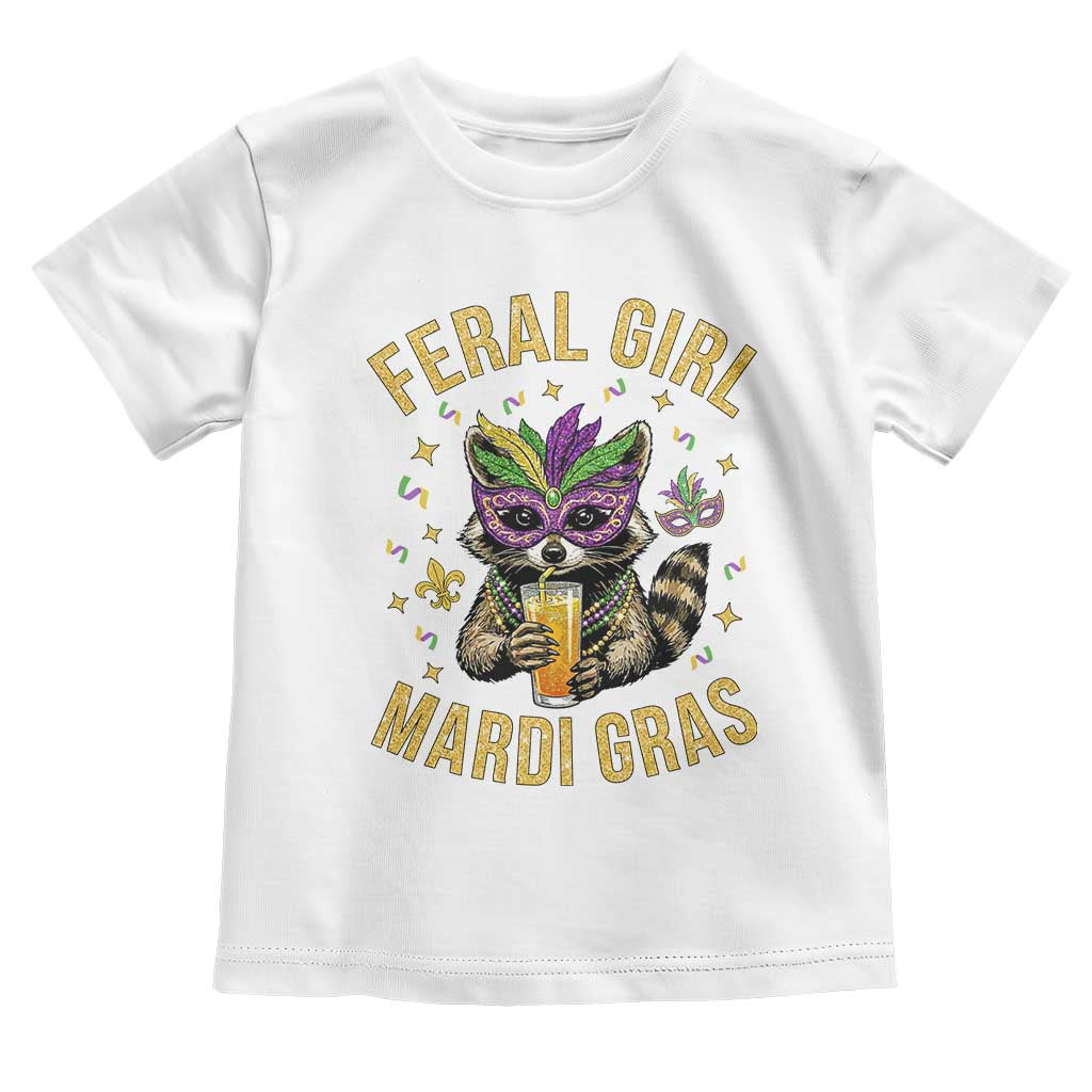 Mardi Gras Raccoon Toddler T Shirt Feral Girl Mardi Gras Trash Panda TS14 White Print Your Wear