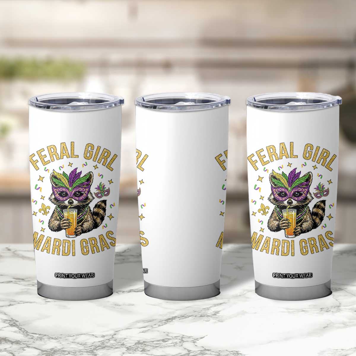 Mardi Gras Raccoon Tumbler Cup Feral Girl Mardi Gras Trash Panda TS14 Print Your Wear