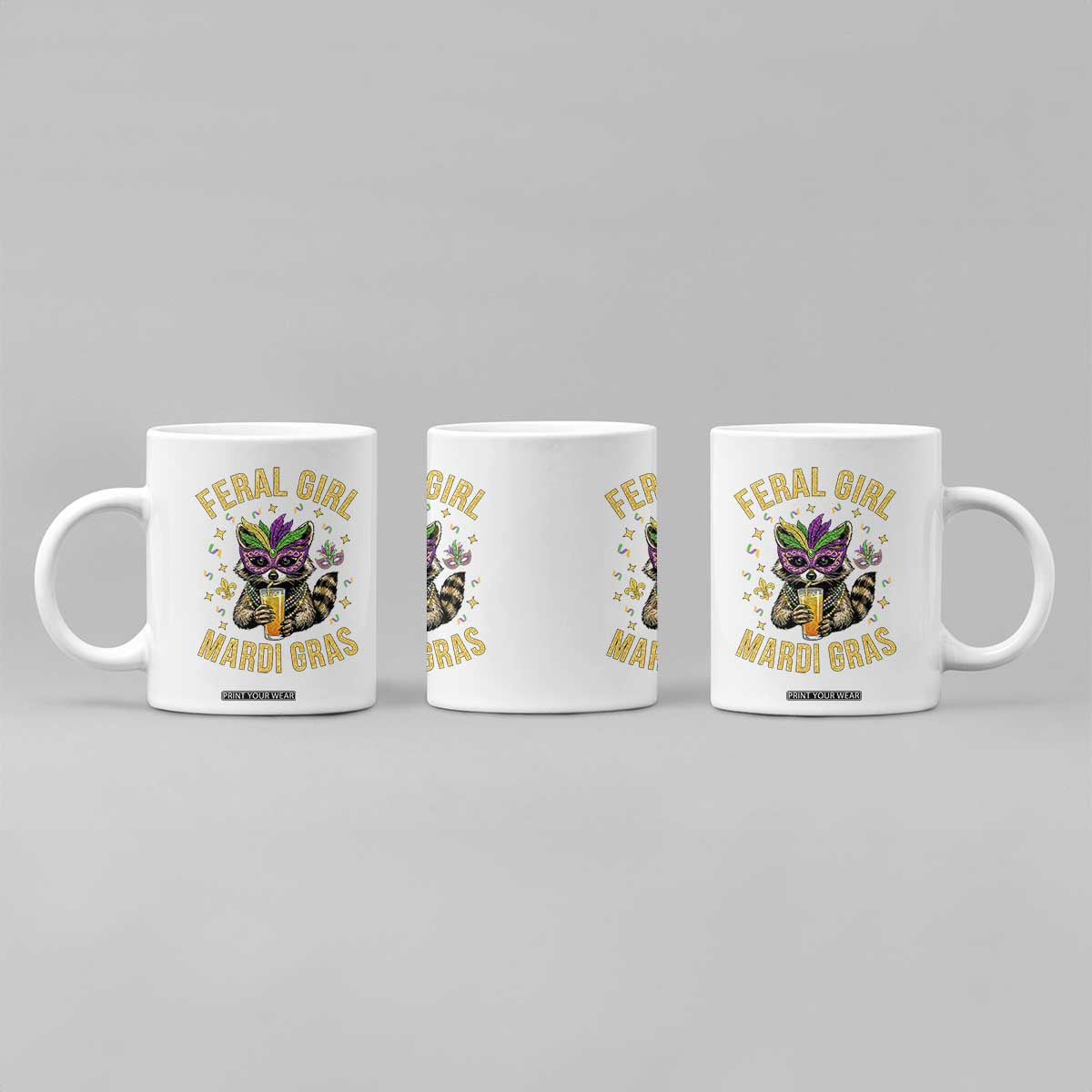 Mardi Gras Raccoon Coffee Mug Feral Girl Mardi Gras Trash Panda TS14 Print Your Wear