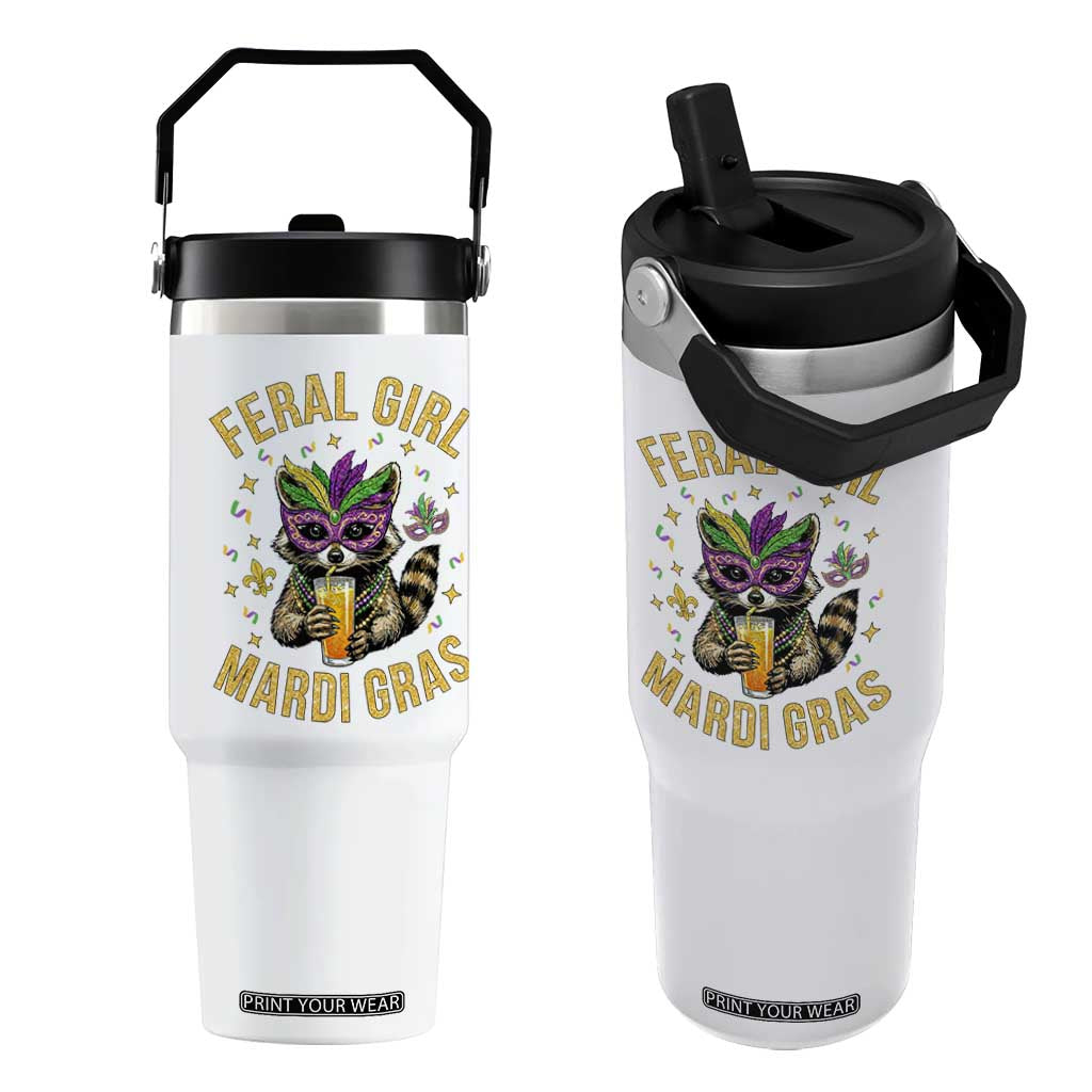 Mardi Gras Raccoon Flip Straw Tumbler Feral Girl Mardi Gras Trash Panda TS14 One Size: 30 oz White Print Your Wear