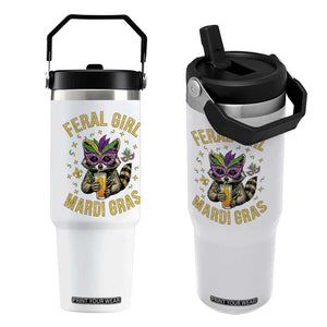 Mardi Gras Raccoon Flip Straw Tumbler Feral Girl Mardi Gras Trash Panda TS14 One Size: 30 oz White Print Your Wear