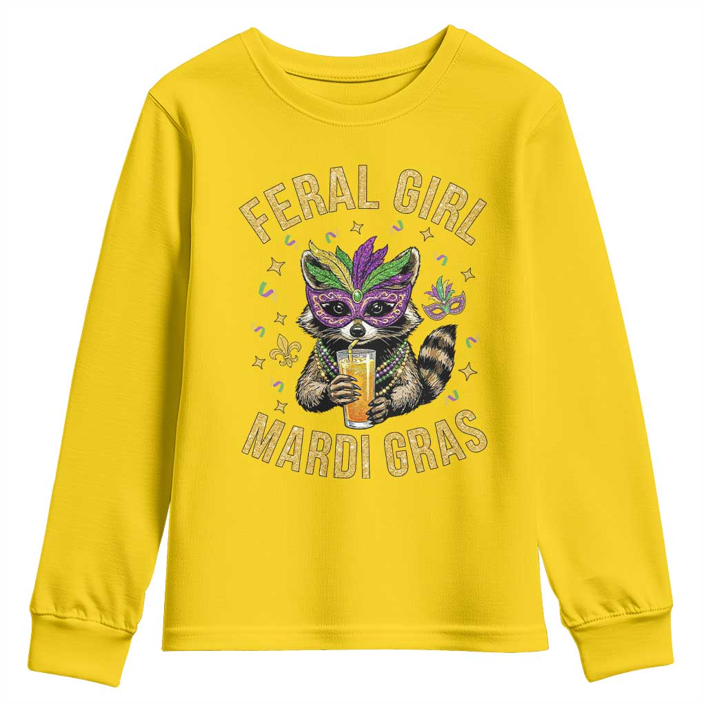 Mardi Gras Raccoon Youth Sweatshirt Feral Girl Mardi Gras Trash Panda TS14 Daisy Print Your Wear