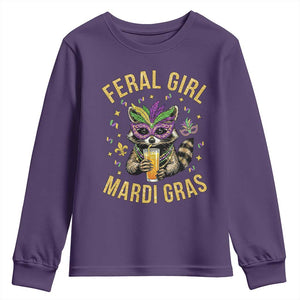 Mardi Gras Raccoon Youth Sweatshirt Feral Girl Mardi Gras Trash Panda TS14 Purple Print Your Wear
