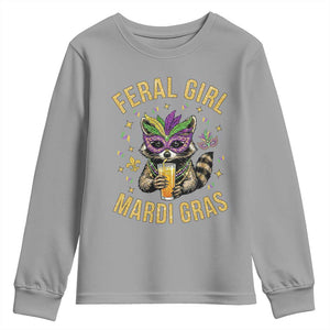 Mardi Gras Raccoon Youth Sweatshirt Feral Girl Mardi Gras Trash Panda TS14 Sport Gray Print Your Wear